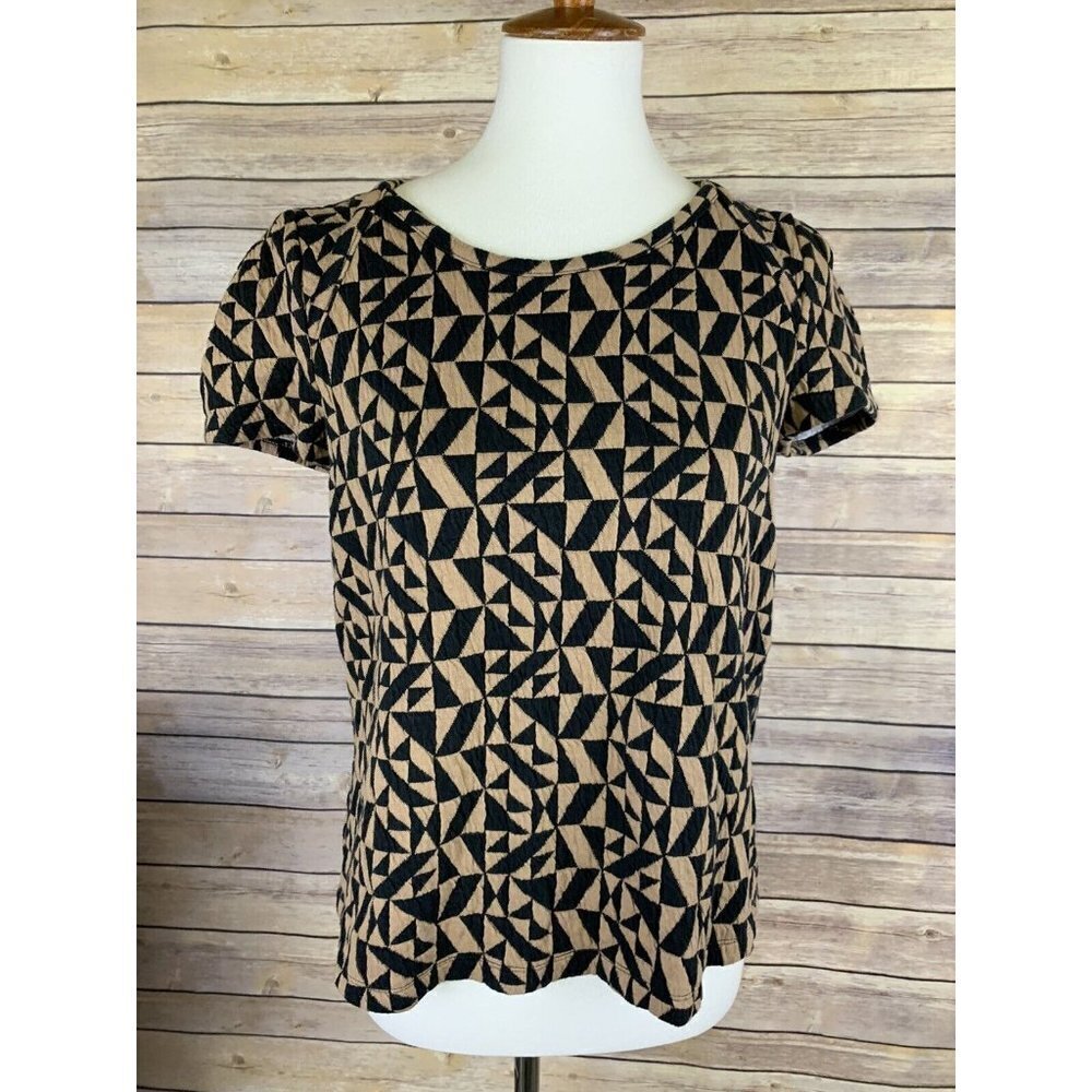 Anthropologie Postmark Small Trace Jacquard Quilted Top Brown Black Zip Back